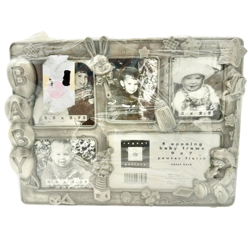 Regent Gallery 5-Opening Baby Picture Frame 9x7 Pewter Finish Easel Back NIP